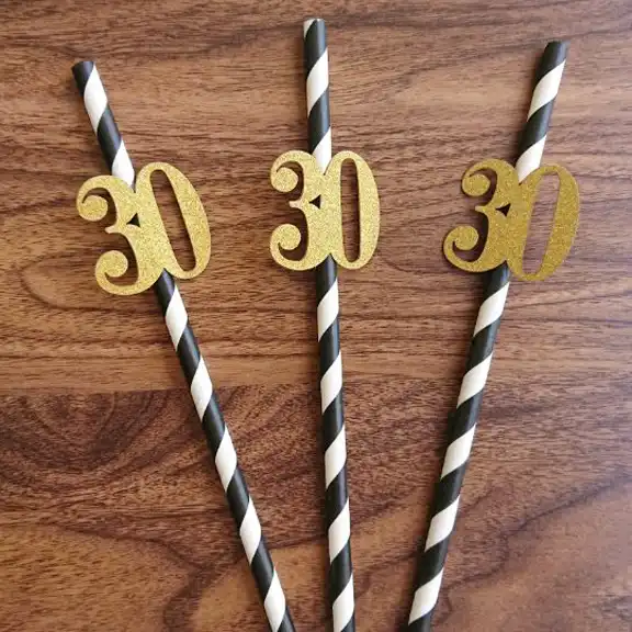 30th Birthday Straws 30th Anniversary Decorations Black And Gold