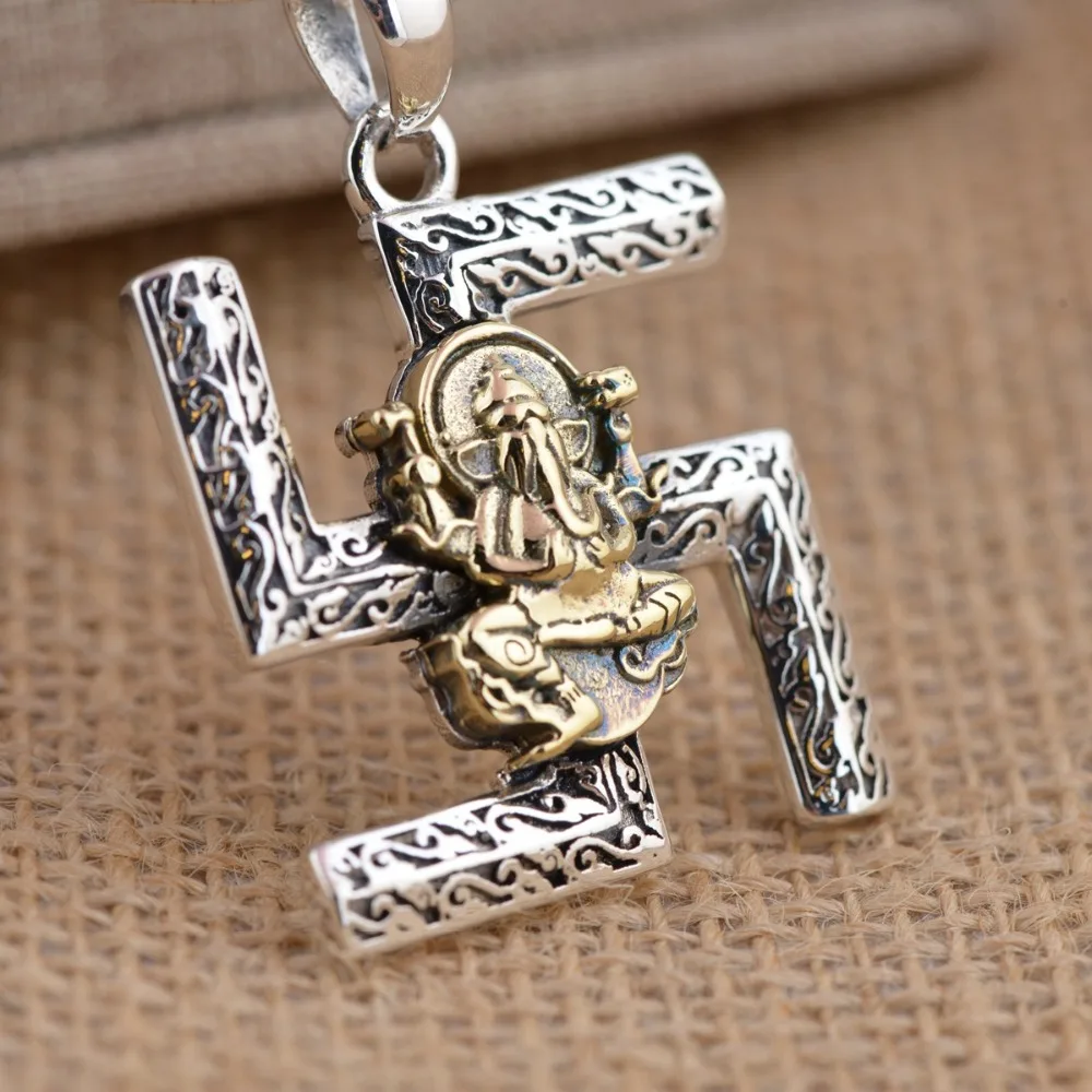 

S925 Sterling Silver Elephant Nose Wild Man and Woman Body Pendant D351