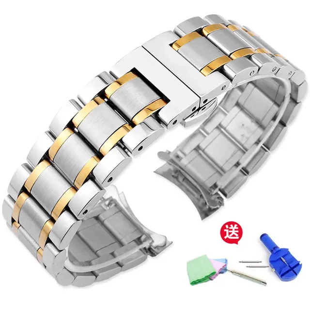 Solid stainless steel watch chain hand strap steel double button male