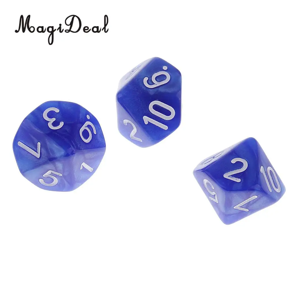 MagiDeal New Hot Sale 10Pcs Plastic Polyhedral 10-Sided Dice D10 for Funny Family Party Bar Club Dice Game Acce 5 Colors Option