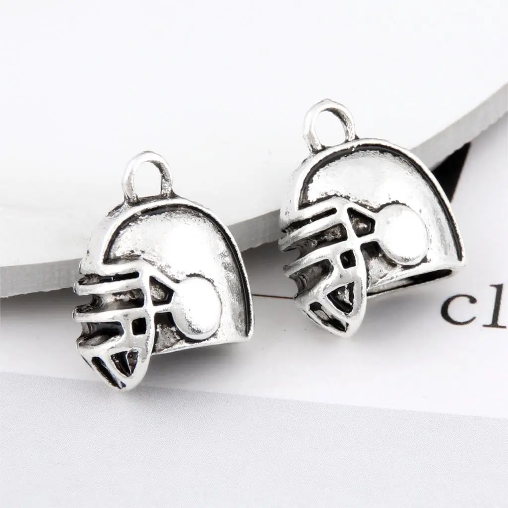 5pcs Silver Color Football Cap Charms Sports Helmet Pendant Making Necklaces Keychain Jewelry Wholesale 12x14mm A3205