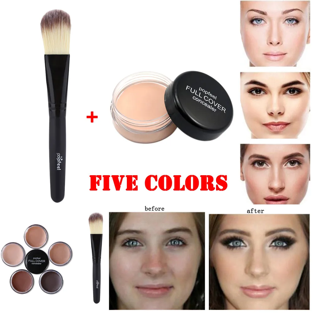 

Makeup Foundation Base Brand Nude Face Cover Powder Face Makeup Base Concealer Cake + Wooden Brush