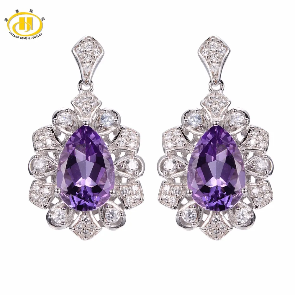 

Hutang Vintage Style Solid 925 Sterling Silver 5.26 ct Natural Gemstone Brazilian Amethyst Earrings Fine Jewelry For Women Gift