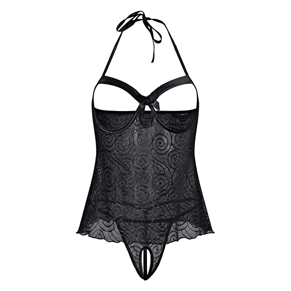 

Women Erotic Lingerie Porno Lace Open Crotch and Bra Sexy Underwear G-string Thongs Teddy Lingerie Bowtie Halter Lace Nightwear