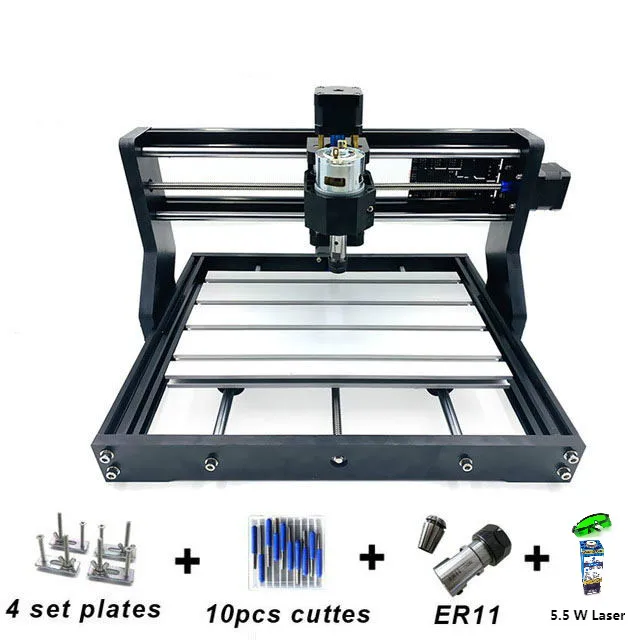 CNC 3018 с ER11 Diy мини лазерный гравировальный станок с ЧПУ 3 оси пластик акрил Pcb ПВХ фрезерный станок дерево маршрутизатор наборы - Цвет: with 5500mw laser