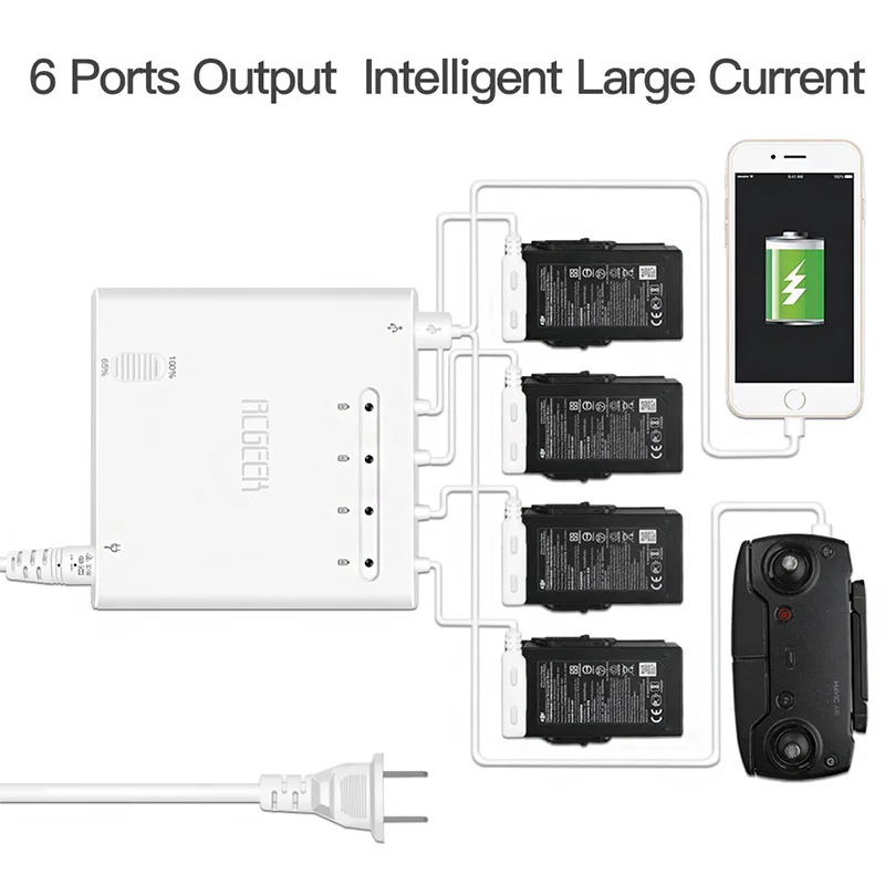 

6 IN 1 port drone Battery / Remote control charger Intelligent large current Output for DJI mavic air Drone Accessories