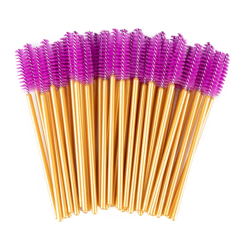 50 шт./упак. Хорошее качество одноразовые ресниц макияж кисти Мини палочки с кисточкой для туши для наращивания ресниц инструмент - Handle Color: Purple Golden