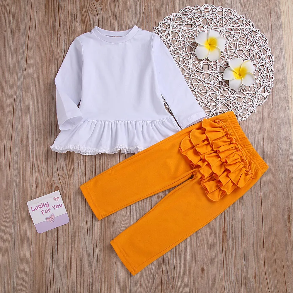 

Daily Girls Long Sleeve Solid Lace Tops Ruffle Pants kid Girls Outfit Clothes Set christmas outfit kombinezon zimowy dziecko