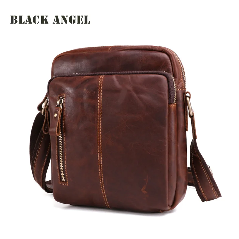 

BLACK ANGEL Casual Genuine Leather Bag Men Messenger Bags Vintage Cowhide Leather Men Crossbody Shoulder Bag