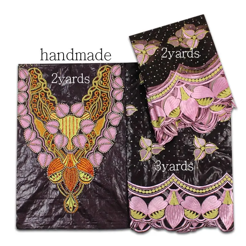 

2018 New African bazin riche brown lace fabric Handmade beaded high quality bazin riche getzner for party wedding