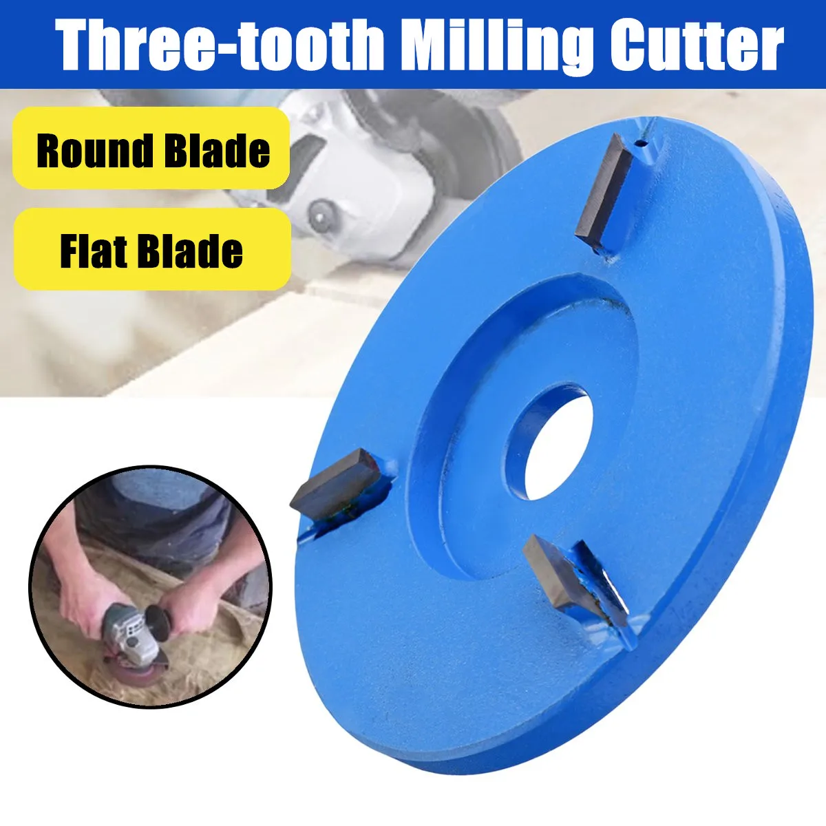 

90mm Round/Flat Wood Carving Grinder Disc Tea Tray Digging Knife Three-tooth Milling Cutter For 16mm Aperture Angle Grinder