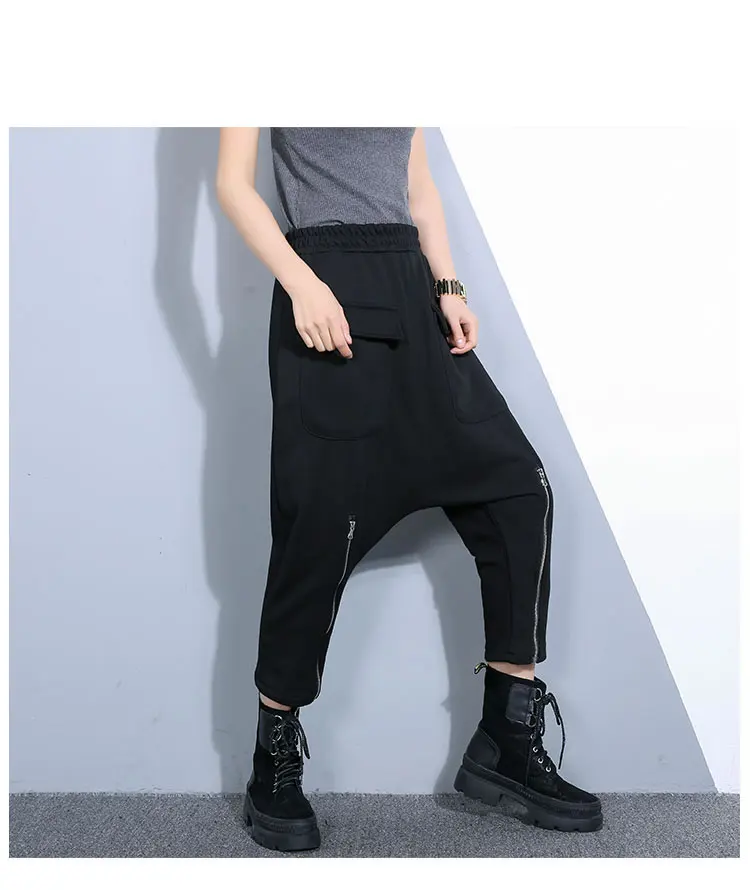 [XITAO] 2019 г. женские весенние модные свободные крестообразные брюки, женские однотонные брюки с карманами и эластичной талией, повседневные