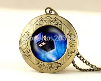 

fashion jewelry movie 12pcs/lot womens Doctor Who tardis Dw Police Box in Space dr who necklace Glass Locket men chain steampunk