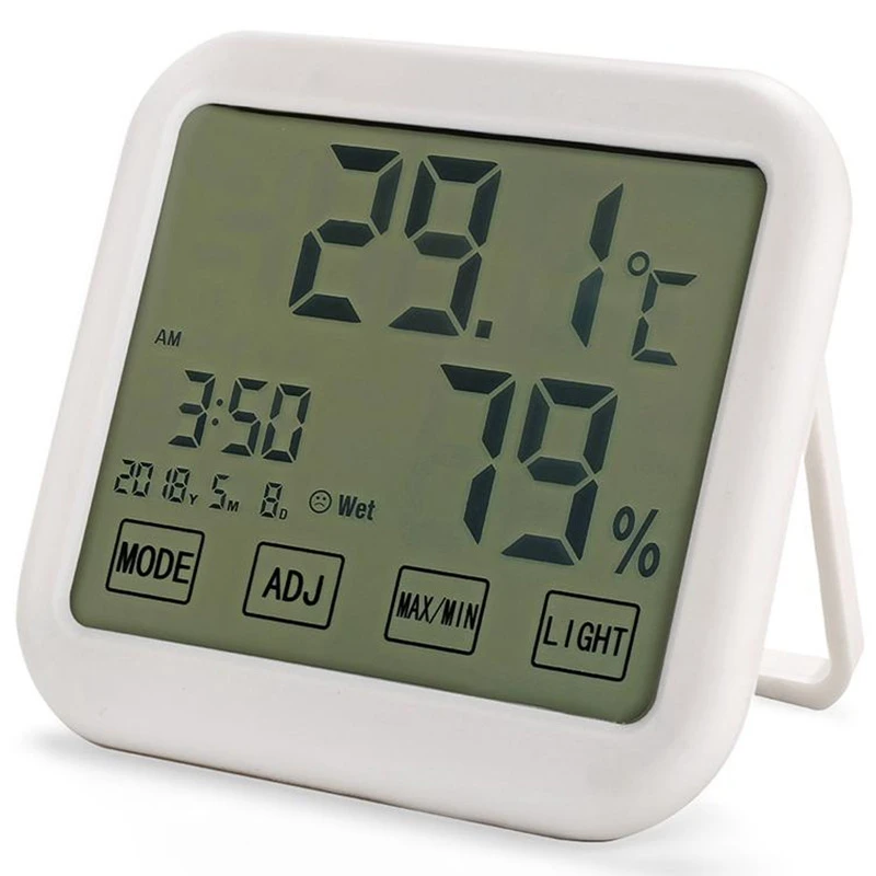 Цифровой гигрометр комнатный термометр, измеритель влажности комнатный термометр, Встроенные часы и отображение времени, точный ТЕА