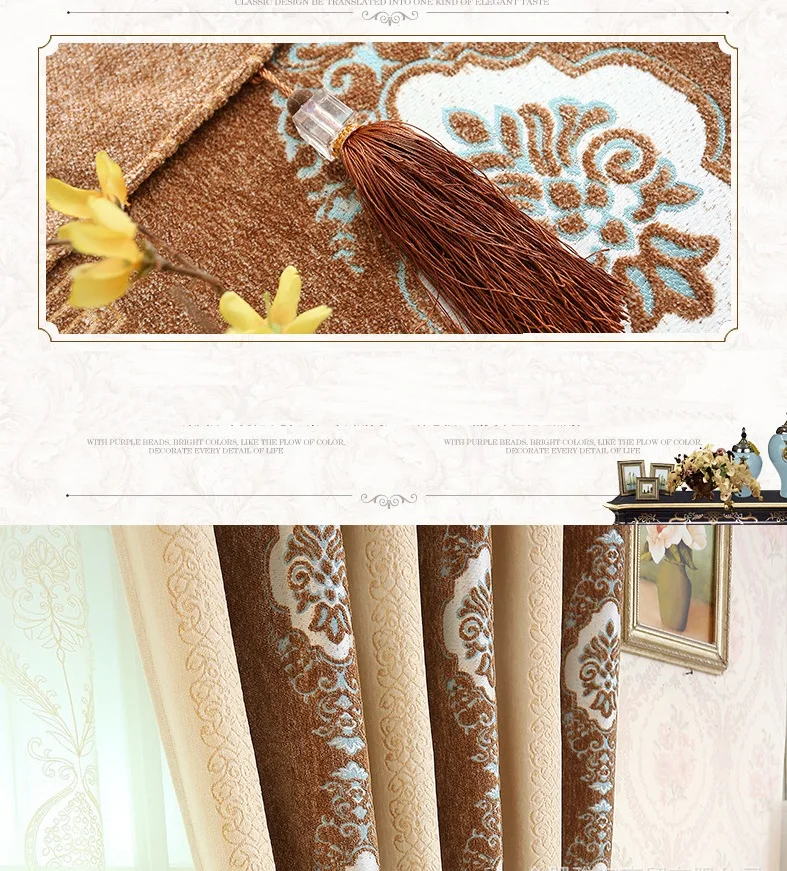 Thick Chenille Jacquard Curtains for Living Dining Room Bedroom Blackout Curtains Custom