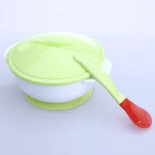 Infant Baby Feeding Bowl With Sucker + Temperature Sensing Training Spoon