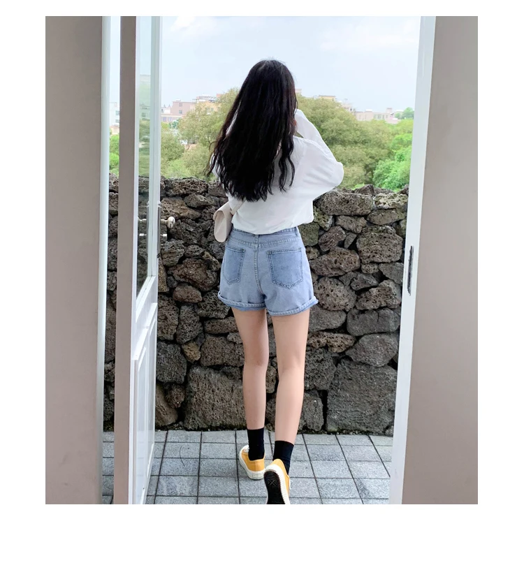 Pengpious/летние популярные штаны для девочек в Корейском стиле; модные новые короткие джинсы с высокой талией