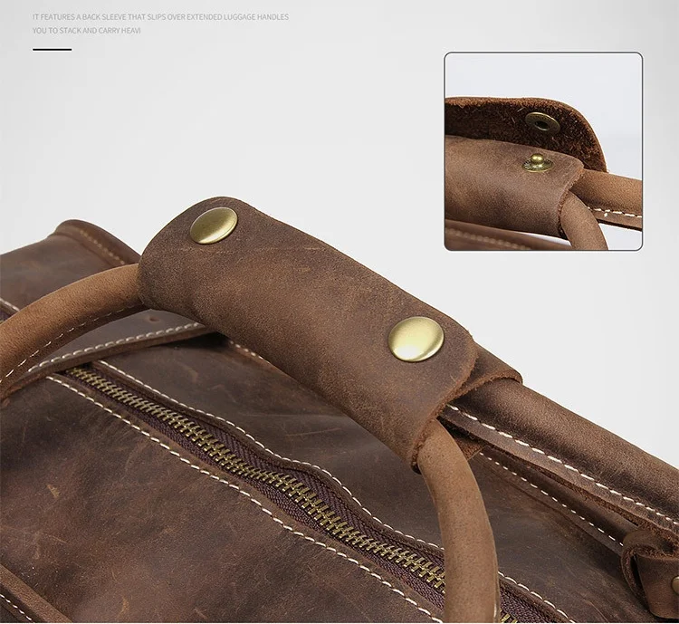 MAHEU Retro Style Leather Travel Handbag Fashion Crazy Horse Mens Leather Bag Shoulder Travel Bag Natural Cow Skin High Capacity
