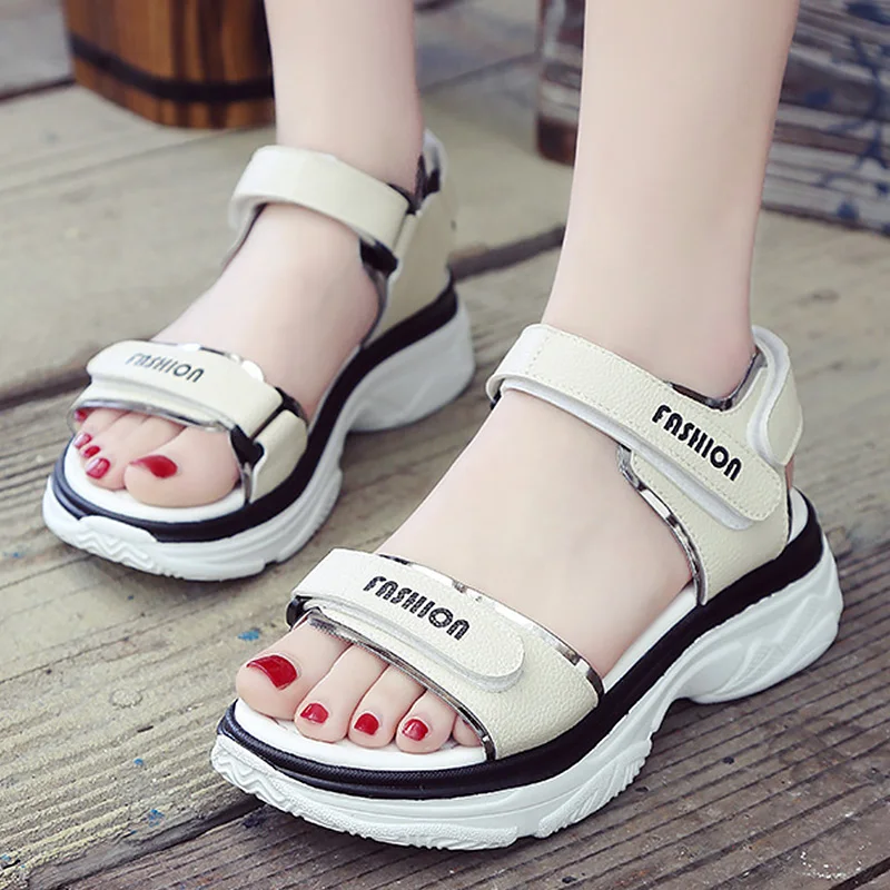 

Wedges Shoes For Women Summer Hook&Loop Cozy Casual Sandals For Women PU Sole Rubber Footwear Female Fashion Chunky Shoes
