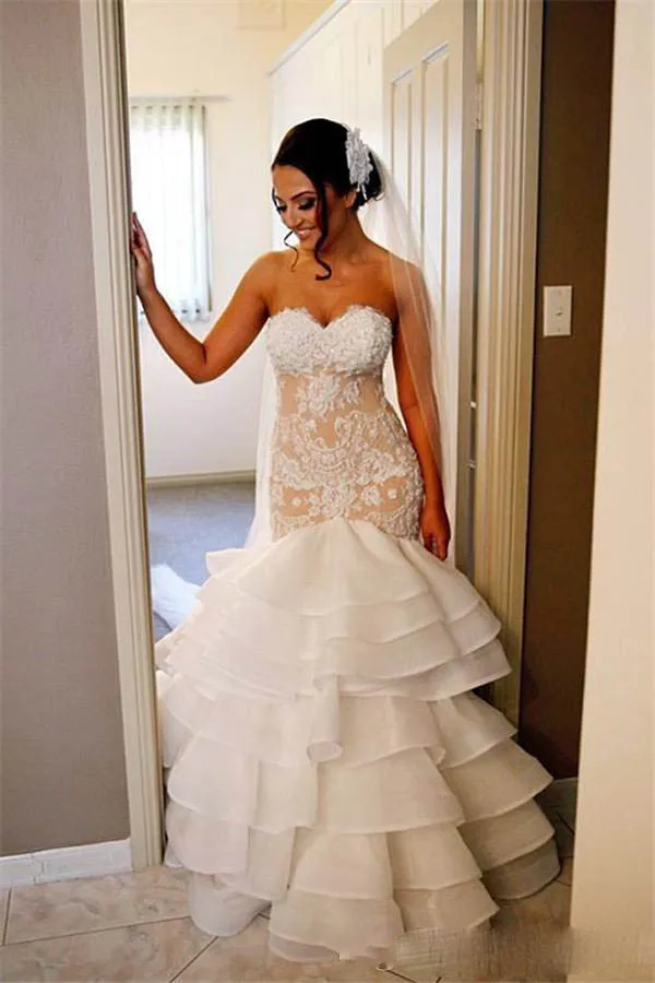 Арабское свадебное платье с юбкой-годе милое Многоуровневая Аппликация Часовня страна сад платье невесты Плюс Размер Vestido de noiva