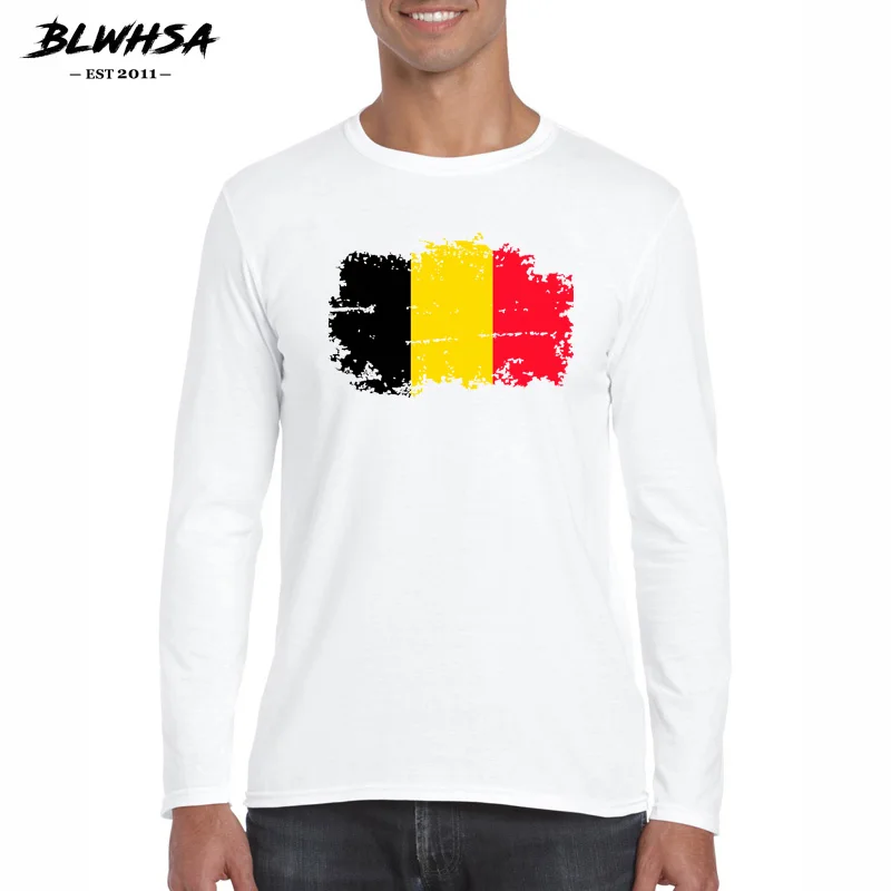 

BLWHSA Men's Long Sleeve T-shirt Fashion Belgium National Flag Nostalgic Style T Shirts for Men Tee Shirt Hot Men Clothing