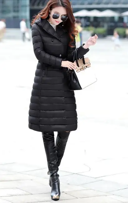 Зимнее женское пальто с капюшоном, тонкая теплая длинная хлопковая стеганая куртка с поясом