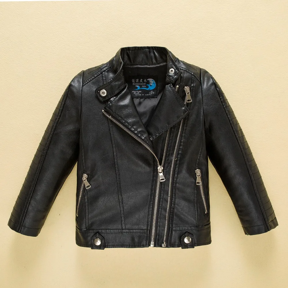 

Winter Jacket for Children 2018 Fashion Design 3-11Y Boys Girls Coat Double Zipper Leather Jackets Boys Infant Autumn Coats