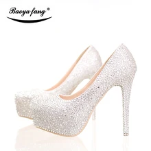 Baoyafang Серебряный Кристалл Rhinestone Женские свадебные туфли на высоком каблуке на платформе женская обувь праздничное платье женская обувь