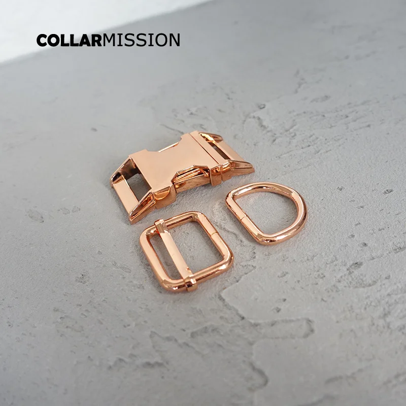 

(metal buckle+adjust buckle+D ring/set) rose golden 25mm diy dog collar accessory durable and strong hardware Kirsite slider