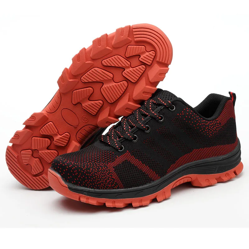 Для мужчин работы Сталь носком безопасная обувь, дышащая обувь на нескользящей подошве для работы, повседневная обувь, прочные пирсинг конструкции резиновая подошва Мужские ботинки - Цвет: Red