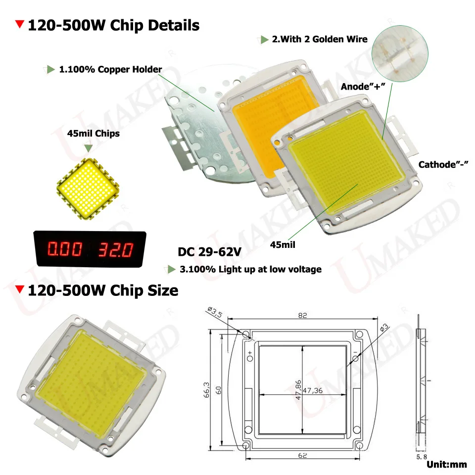 Высокомощный светодиодный COB SMD Epistar 45mil светильник с чипами 120 Вт 150 Вт 200 Вт 300 Вт 500 Вт теплый натуральный белый Холодный светодиодный светильник