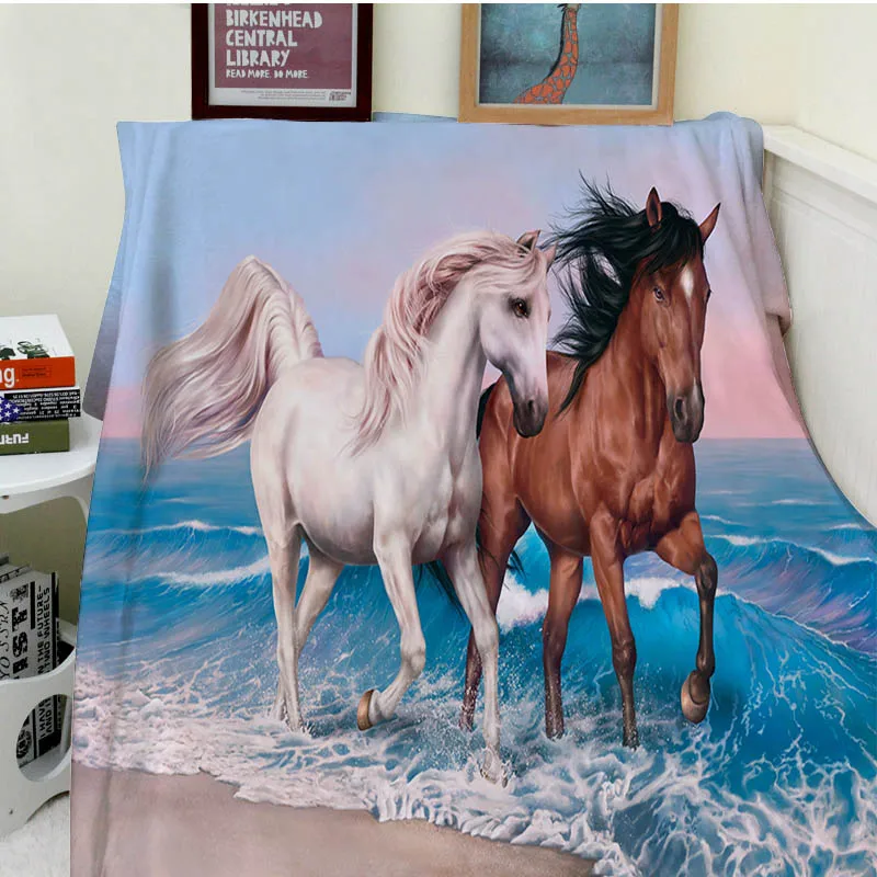 Blankets Comfort Soft Cozy Air conditioning Easy Care Machine Wash Funny White Brown Horse On