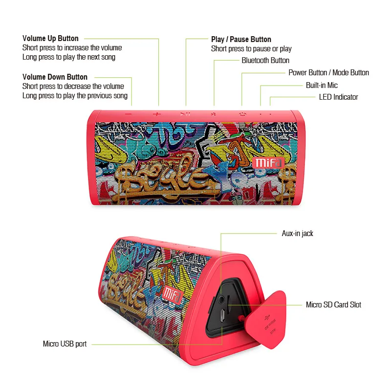 MIFA Red-Graffiti Bluetooth Speaker Built-in Microphone Stereo