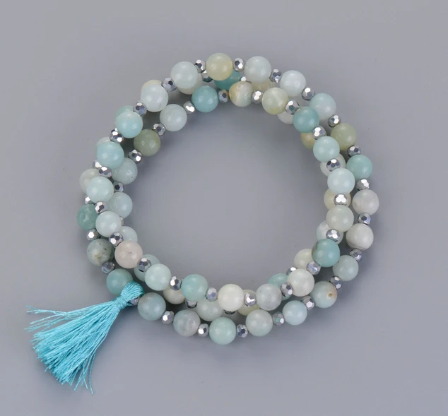 Yoga Bracelet Handmade Amazonite Crystals Stretch Bead Bracelets