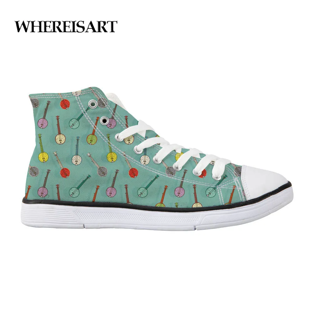 

WHEREISART Guitar Print Women Casual Vulcanized Shoes Lace-up High Top Female Canvas Flats Shoes Women's Canvas Shoes Zapatos