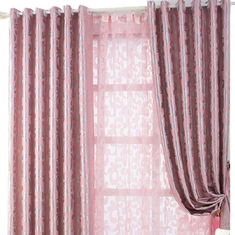 Simple Europe Jacquard Blackout Curtains Gold Pink Gray For Living