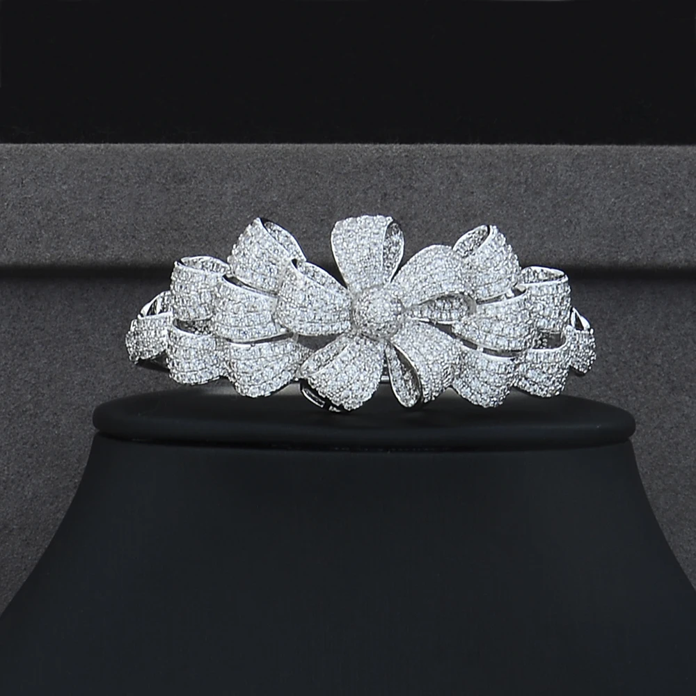 Роскошное ожерелье с большим цветком браслет серьги кольцо Ювелирные наборы кубического циркония для свадьбы помолвки юбилея представления