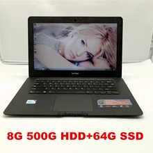 14 Inch 8GB RAM 500G HDD+64G SSD Laptop In-tel Celeron J1900 Quad Core HDMI WIFI 1.3MP Webcam Windows7/win8.1 Notebook Computer