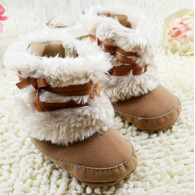 Princess Baby Girls Bowknot Snow Warm Boots Soft Crib Shoes Toddler Fleece Boots