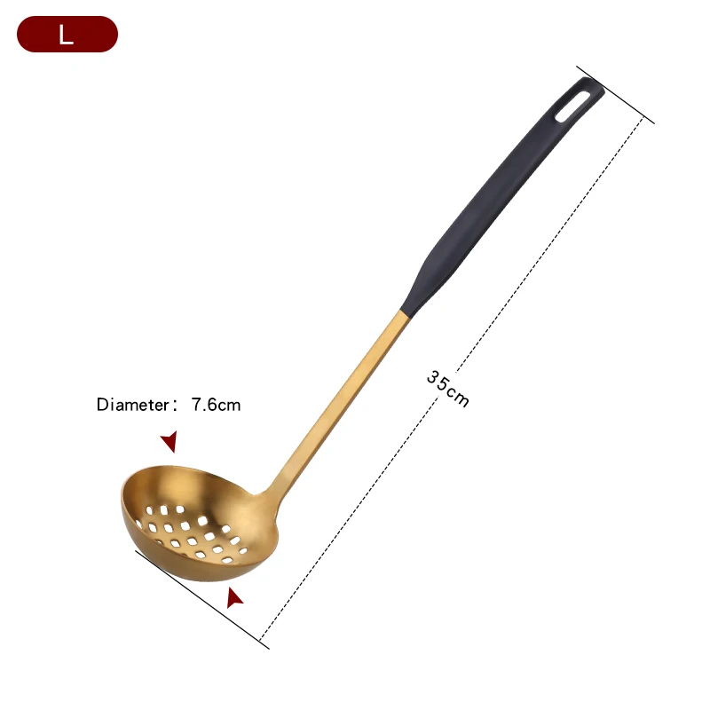 Цветной набор инструментов для приготовления пищи из нержавеющей стали матовый розовое золото длинная ручка суповая ложка и половник-дуршлаг набор настенные кухонные инструменты - Цвет: 1 black gold