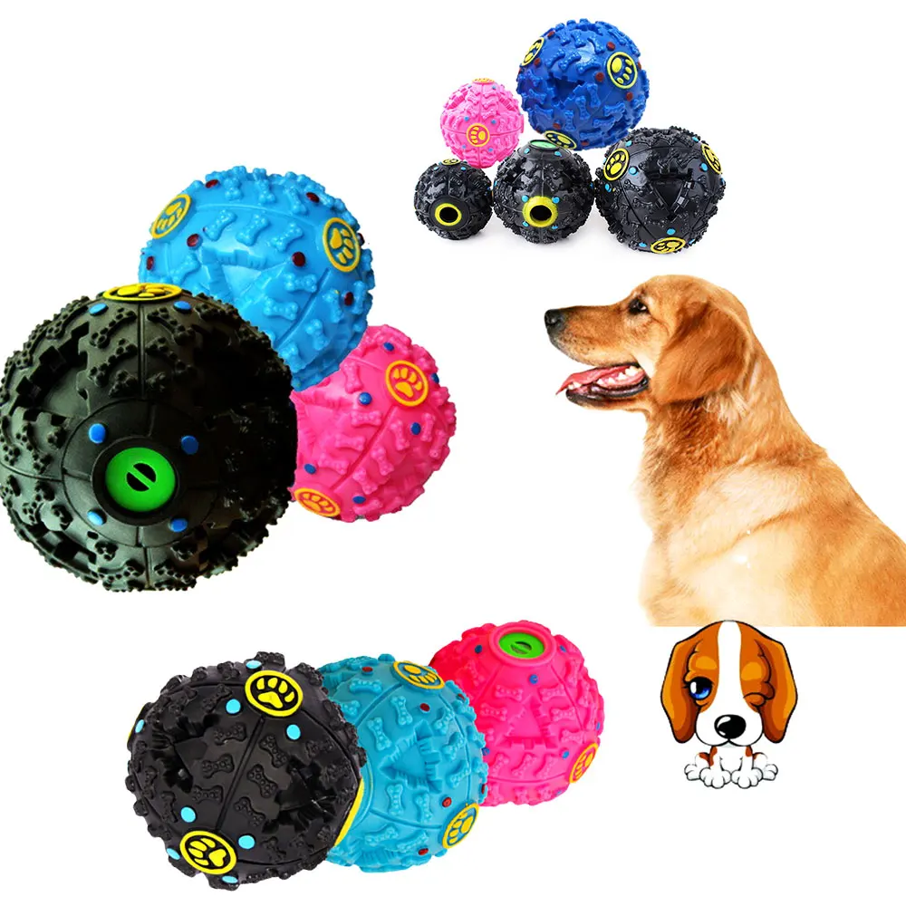 Rubber Dog Chew Balls Pet Dog Cat Puppy Feeding Food Dispenser Squeaky