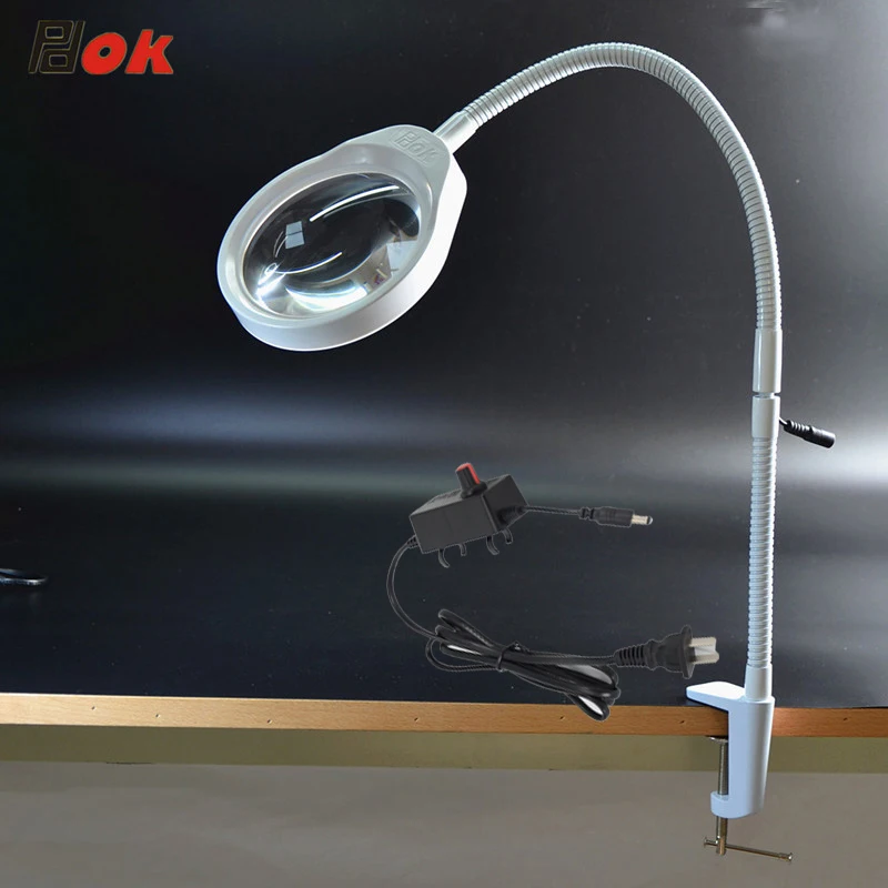 Günstige 5X 8X 10X Flex Schwanenhals Arm Lupe Lupe Objektiv Vielseitige 2 in 1 Beleuchtete Lupe Schreibtisch Lampe Verstellbare LED licht Weiß