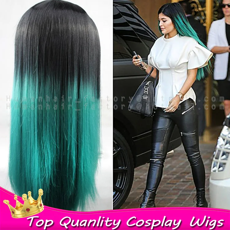 New Ombre Dark Green Straight Synthetic Wigs Lace Front Wig