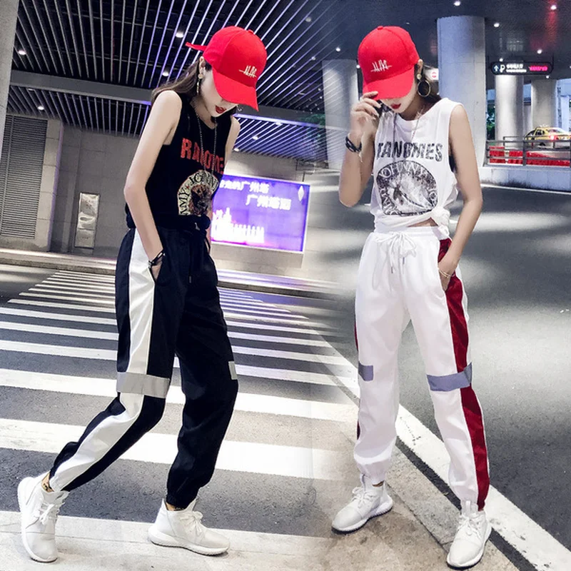 

HOUZHOU Hip Hop Punk Rock Summer Loose Sweatpants Women Streetwear Reflective Harem Pantalon Female Patchwork High Waist Fashion