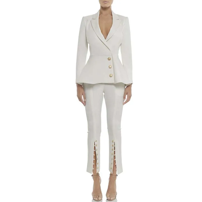 Max Spri Women Formal Pants Suits 2019 New Fashion Full Sleeve Notched Suits Wear To Work