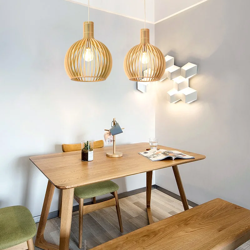  Modern Black Wood Birdcage E27 bulb Pendant light norbic home deco bamboo weaving wooden Pendant la - 32954370883