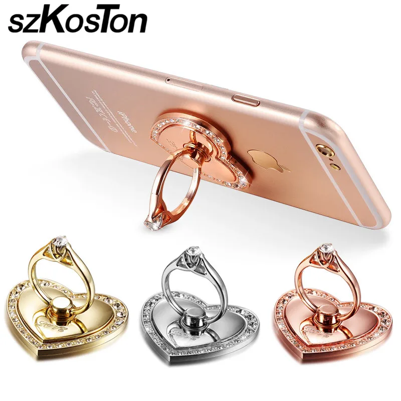 

Universal Mobile Phone Holder Finger Ring Holder Stand 360 Degree Heart Crystal Ring Bracket Grip Holders Desk Mount Support