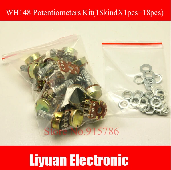

18 values Each 1PCS WH148 Potentiometers Kit single/Double joint potentiometer pin 3 with nut Variable Resistors