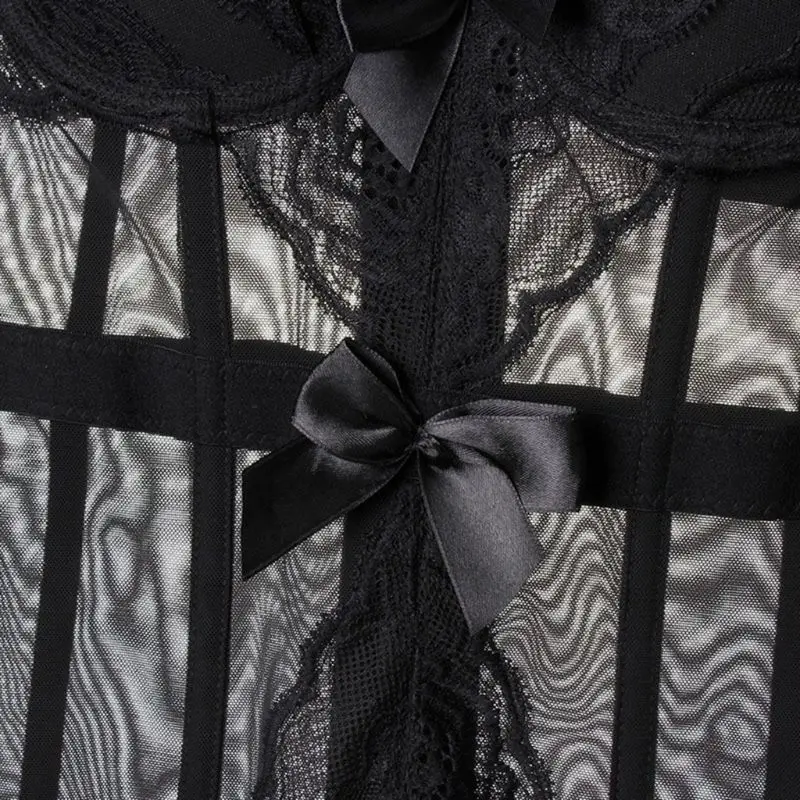 Женское сексуальное прозрачное бюстье из сетчатой ткани корсет цветочный кружевной бант пуш-ап пояс-корсаж нижнее белье боди с поясом для подвязок