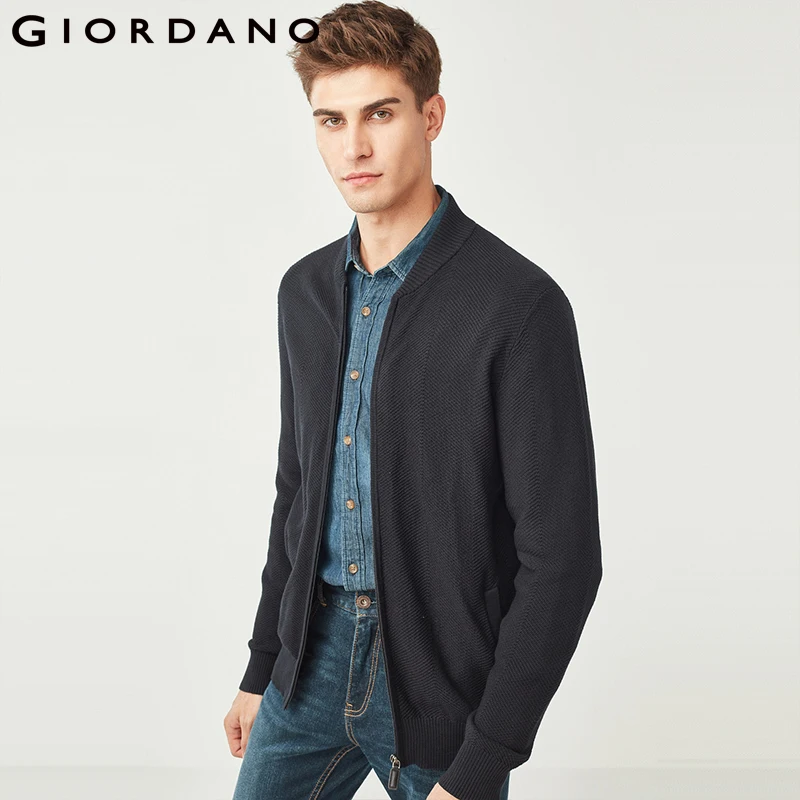 Giordano мужской кардиган 100% чесаный хлопковый свитер Бейсбольный воротник легкий и